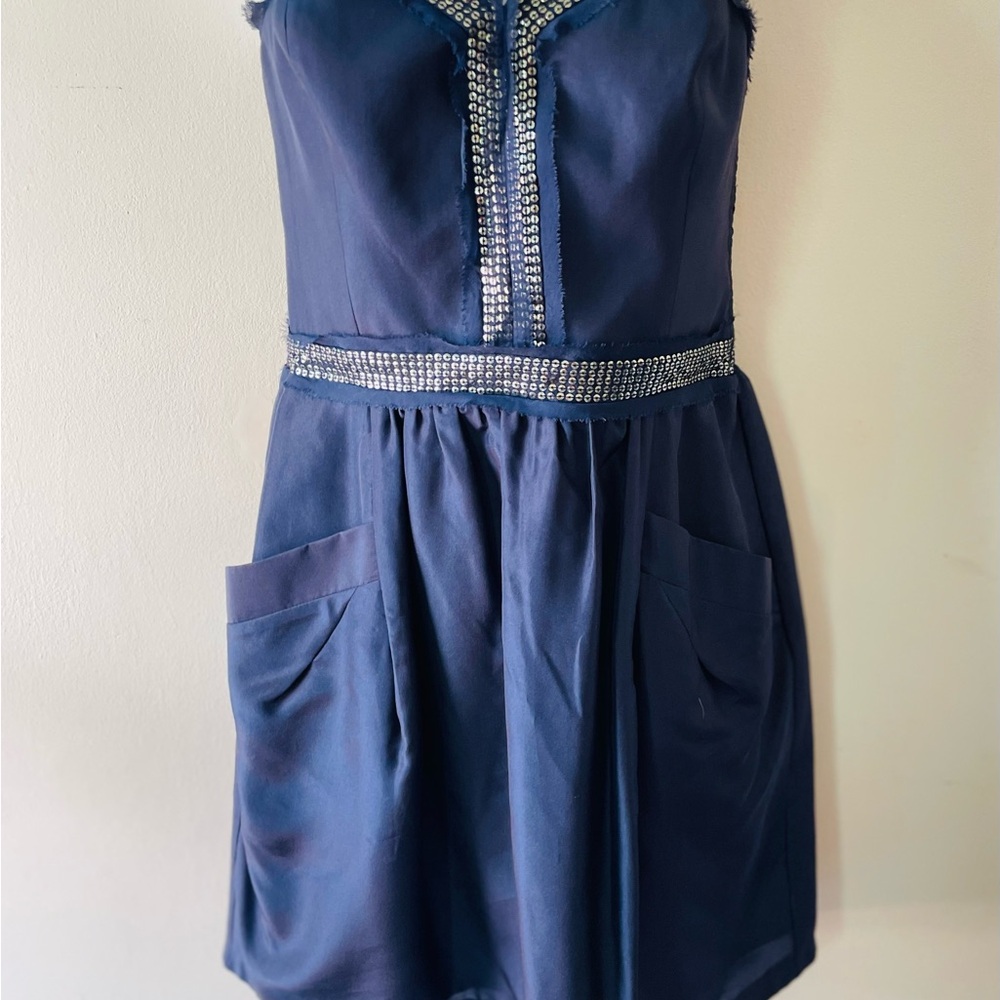 Rebecca Taylor Navy Blue Silk Strapless Cocktail Evening Dress - Sz 4 - Picture 8 of 10